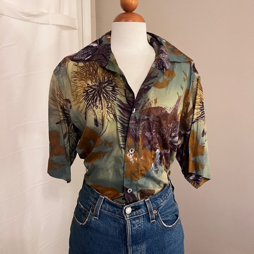 Vintage Georg Roth Of Germany 100% Cotton Floral Button Down Blouse